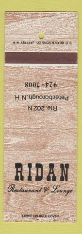 Matchbook Cover - Ridan Restaurant Peterborough NH DD Bean