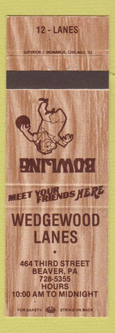 Matchbook Cover - Wedgewood Lanes Bowling Beaver PA