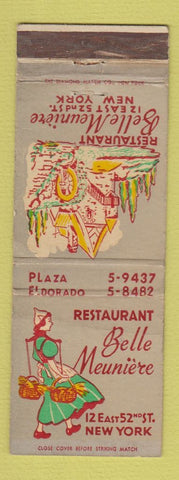 Matchbook Cover - Restaurant Belle Meuniere New York City
