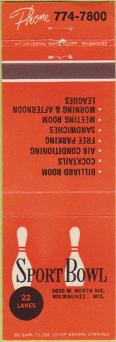 Matchbook Cover - Sport Bowling Milwaukee WI billiards