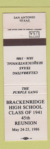 Matchbook Cover - Brackenridge High School Class of 1941 Reunion San Antonio TX