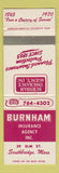 Matchbook Cover - Burnham Insurance Agency Southbridge MA 1970