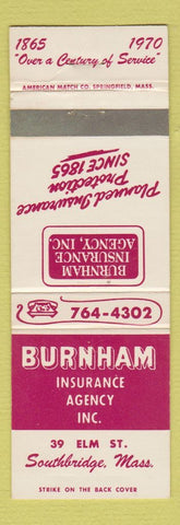 Matchbook Cover - Burnham Insurance Agency Southbridge MA 1970