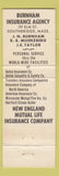Matchbook Cover - Burnham Insurance Agency Southbridge MA 1970