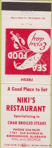 Matchbook Cover - Niki's Restaurant Birmingham AL