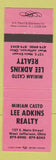 Matchbook Cover - Miriam Casto Lee Adkins Real Estate West Jefferson OH
