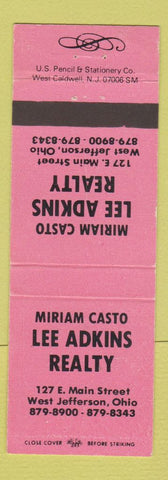 Matchbook Cover - Miriam Casto Lee Adkins Real Estate West Jefferson OH