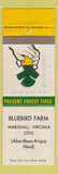 Matchbook Cover - Bluebird Farm Marshall VA Prevent Forest Fires Smokey the Bear
