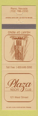 Matchbook Cover - Plaza Resort Club Reno NV
