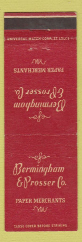 Matchbook Cover - Bermingham & Prosser Paper Merchants Des Moines IA