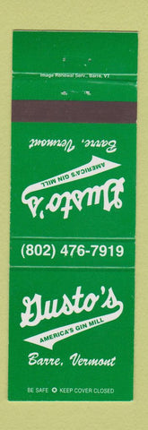 Matchbook Cover - Gusto's America's Gin Mill Barre VT