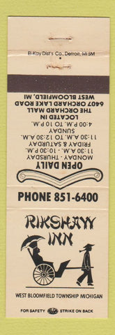 Matchbook Cover - Rikshaw Inn West Bloomfield Township MI