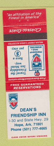 Matchbook Cover - Dean's Friendship Inn Hope AR