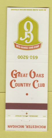 Matchbook Cover - Great Oaks Country Club Rochester MI