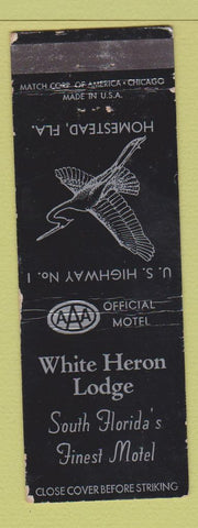 Matchbook Cover - White Heron Lodge Homestead FL WORN