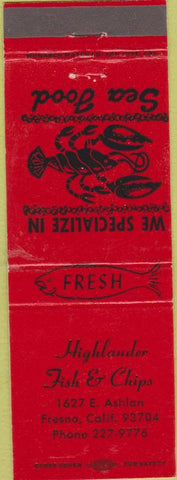 Matchbook Cover - Highlander Fish Chips Fresno CA