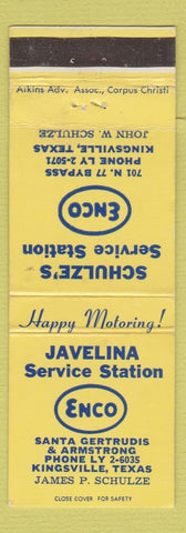 Matchbook Cover - Schulze's Javelina Enco oil gas Kingsville TX