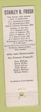 Matchbook Cover - Stanley Frosh Montgomery County Council Election