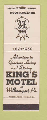 Matchbook Cover - King's Motel Williamsport PA