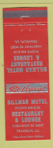 Matchbook Cover - Billmar Motel Restaurant Franklin LA