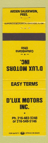 Matchbook Cover - D'Lux Motors Columbiana OH