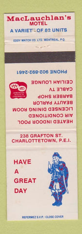 Matchbook Cover - MacLauchlan's Motel Charlottetown PEI PE