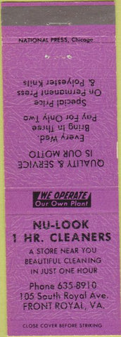 Matchbook Cover - Nu Look 1 Hour Cleaners Front Royal VA purple