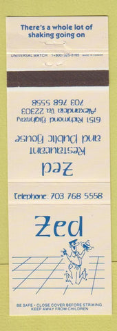 Matchbook Cover - Zed Restaurant Alexandria VA