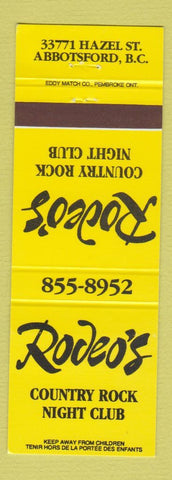Matchbook Cover - Rodeo's Country Rock Night Club Abbotsford BC YELLOW