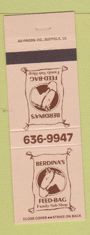 Matchbook Cover - Berdina's Feed Bag Sub Sandwiches