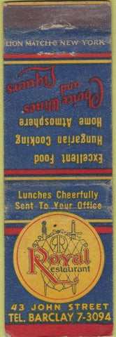 Matchbook Cover - Royal Restaurant NO CITY WEAR