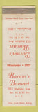 Matchbook Cover - Barson's Baronet New York City