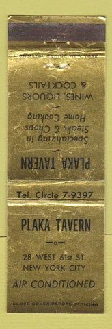 Matchbook Cover - Plaka Tavern New York City