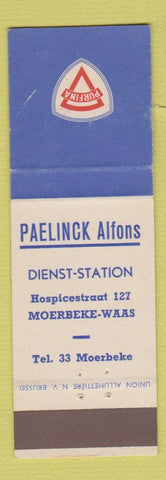 Matchbook Cover - Purfina oil gas Dienst Station Moerbeke Waas Belgium