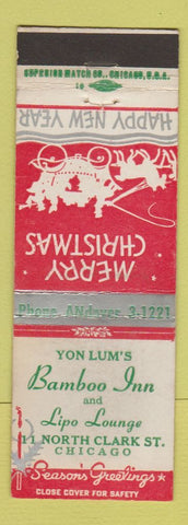 Matchbook Cover - Yon Lum's Bamboo Inn Chicago IL Christmas