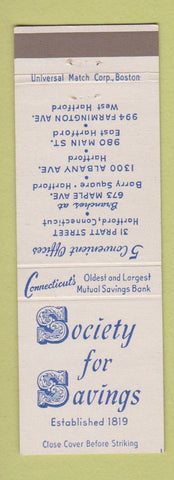 Matchbook Cover - Society for Savings East Hartford CT