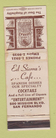 Matchbook Cover - Ed Sierra's Cafe San Fernando CA WEAR