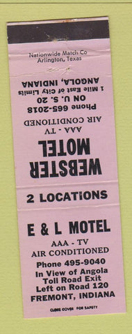 Matchbook Cover - Webster Motel Angola IN E&L Motel Fremont IN WEAR
