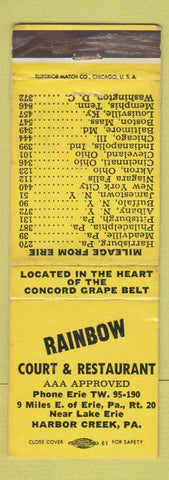 Matchbook Cover - Rainbow Court Motel Harbor Creek PA