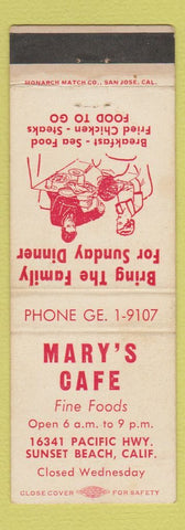 Matchbook Cover - Mary's Cafe Sunset Beach CA