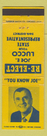 Matchbook Cover - Joe E Lucco State Rep Election