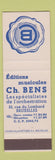 Matchbook Cover - Ch Bens Music Store? Brussels Belgium
