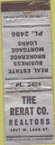 Matchbook Cover - The Rerat Co Realtors NO TOWN WORN