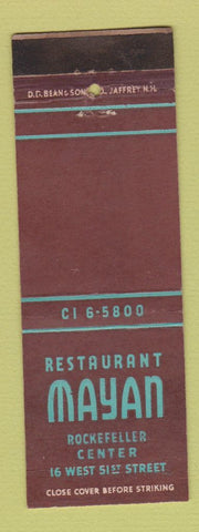 Matchbook Cover - Mayan Restaurant New York City DD Bean WEAR