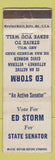 Matchbook Cover - Ed Storm For State Senator Election MD WEAR