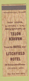 Matchbook Cover - Litchfield Hotel MN Warren Hotel MN