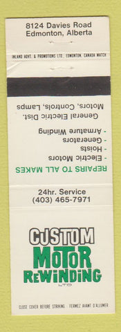 Matchbook Cover - Custom Motor ReWinding Edmonton AB