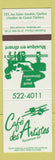 Matchbook Cover - Cafe des Artistes Restaurant Quebec QC