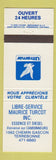 Matchbook Cover - Libre Service Maurice Turcot Terrebonne QC