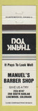 Matchbook Cover - Manuel's Barber Shop Lakewood Colorado